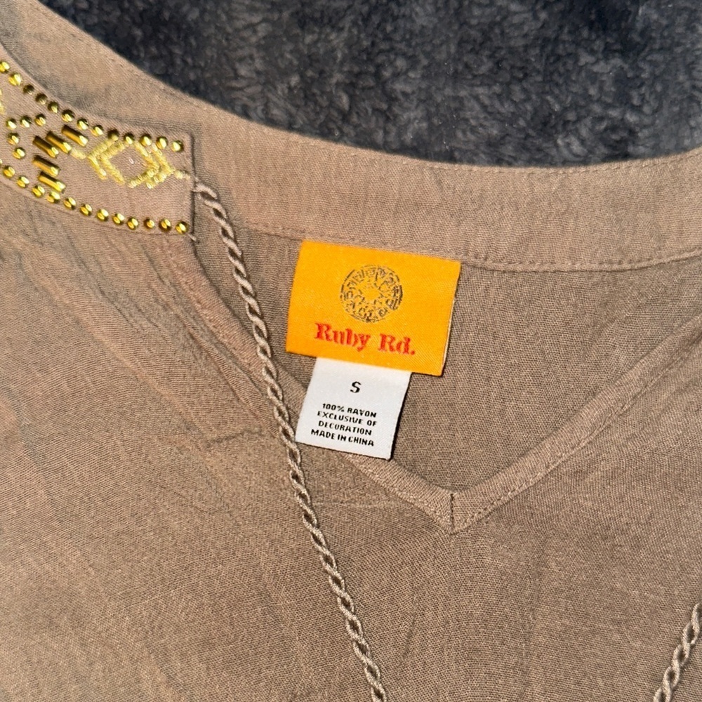 Ruby Rd. Taupe Blouse with Gold Accents - Picture 2 of 4